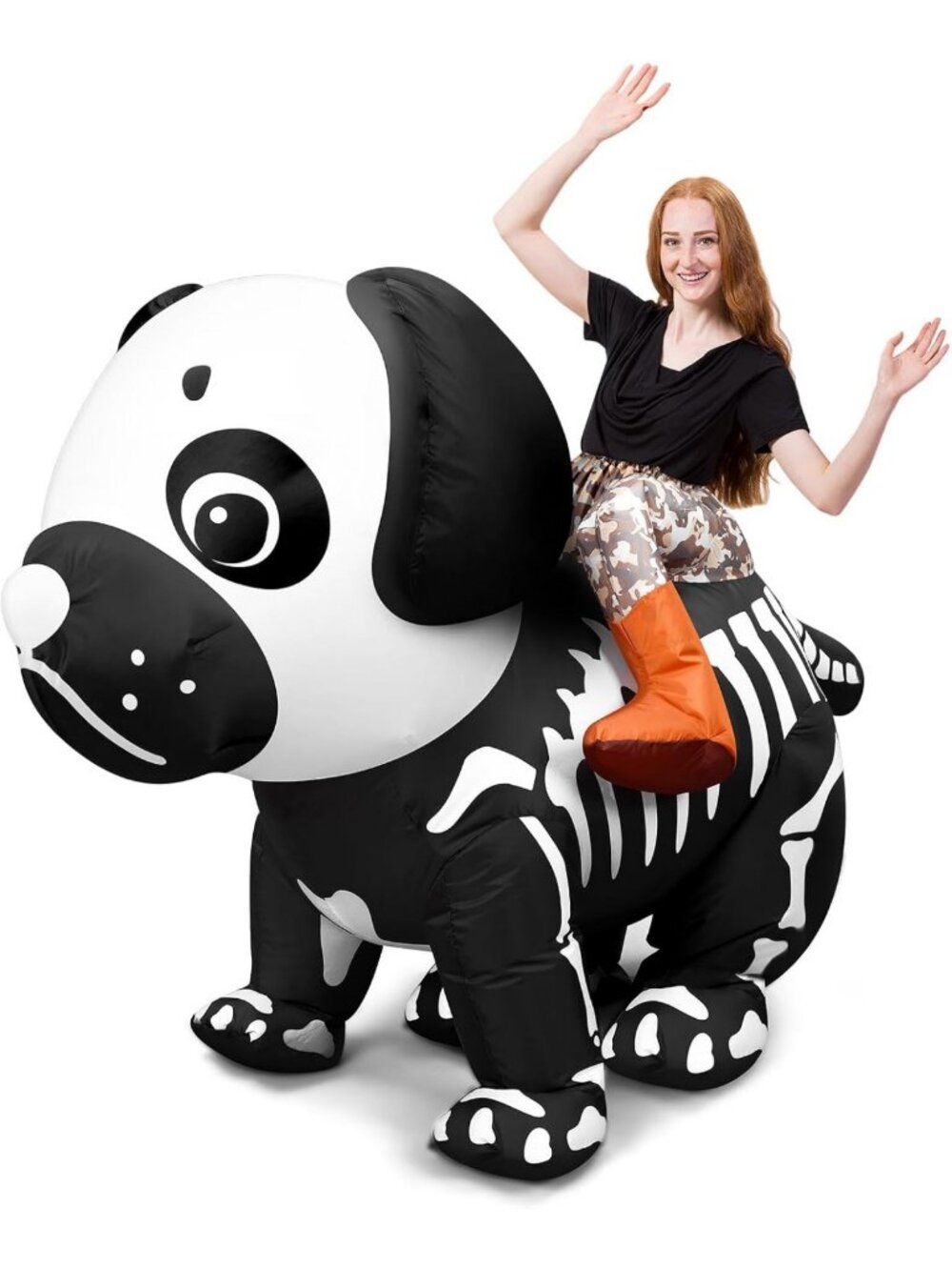 Halloween Skeleton Inflatable Dog Costume for Adults - Fun Ride-On Outfit